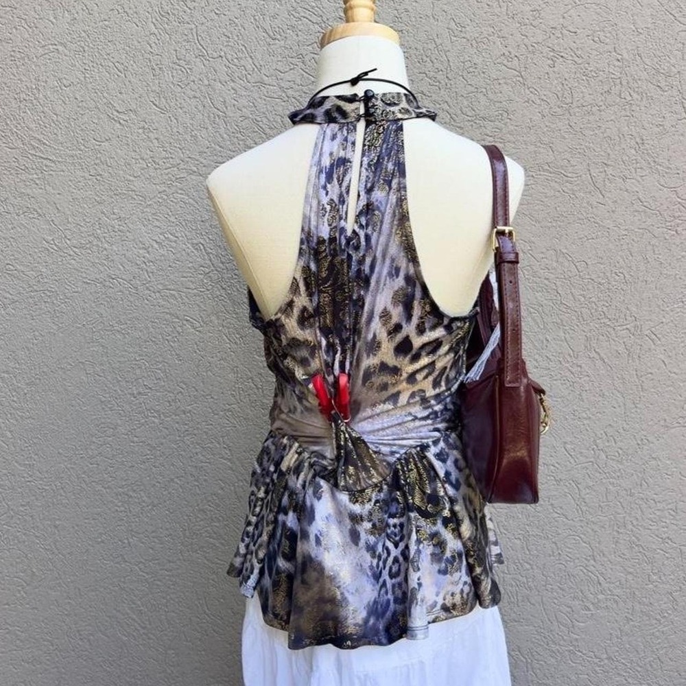 VENUS Y2K Leopard Print Gold Halter Peplum Top Size Medium Going Out - Picture 6 of 7